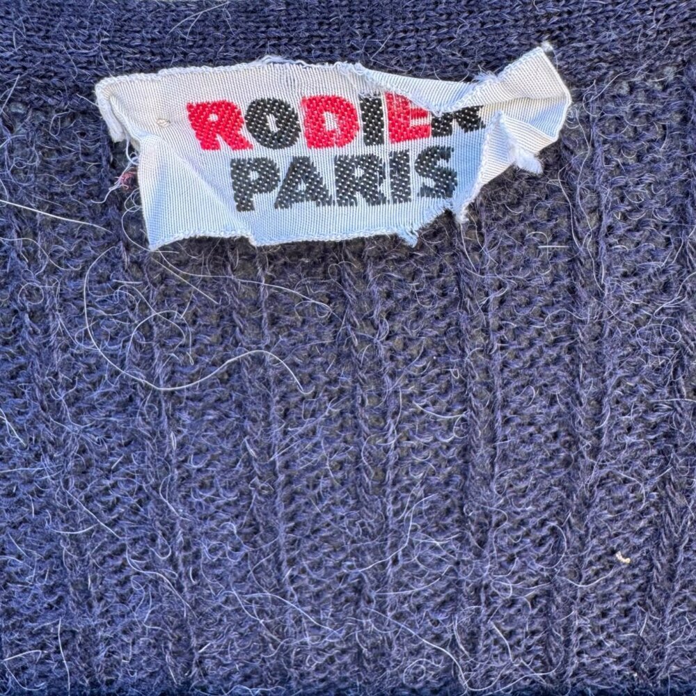 Rodier Paris Vintage French 90s Ribbed Knit V-Neck Librarian Sweater Vest Navy M - Picture 4 of 8